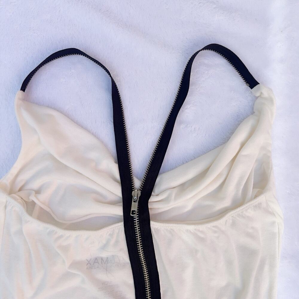 Miley Cyrus & Max Azria Cream Cowl Neck Zip Strap Tank Top Size S Y2K - Picture 8 of 10